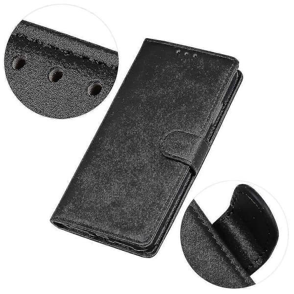 För Nokia C02 Kohud Textur Telefonfodral PU Läder Plånbok Flip Ställ Skydd Black