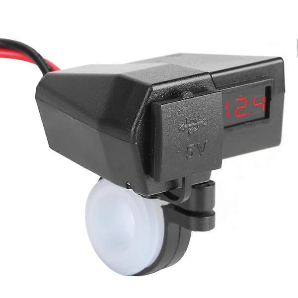 Universal Motorcykel Dobbelt USB Oplader Adapter med Voltmeter Display Rød