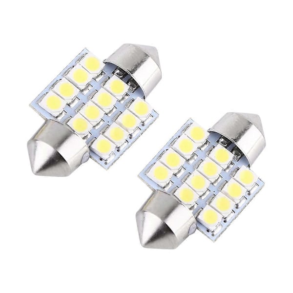 2st Vita 12V 12SMD 31mm LED-lampor Bil Interiörbelysning Dörr Läslampa Kupollampa