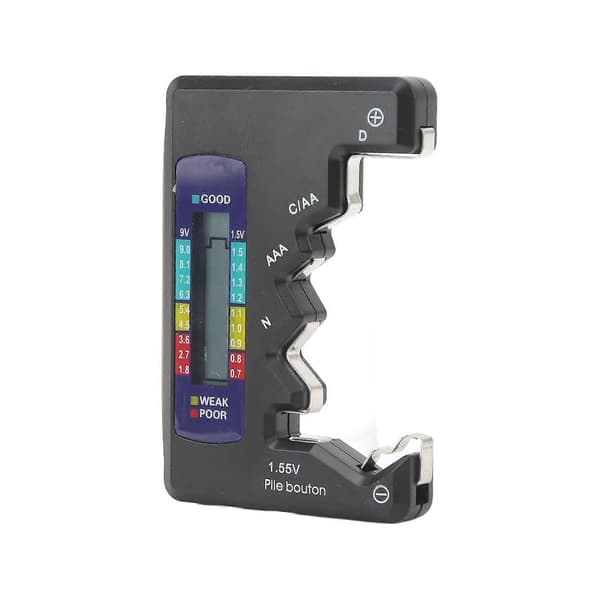Digital Batterikapacitetsmätare Universal D C N AAA AA 9V 1.5V Knappcellsbatteri Analysator Svart