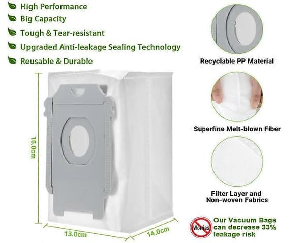 10-pack dammsugarpåsar för Irobot Roomba i7 i7+ i7 Plus S9 S9+ i3 i3+ i4 i4+ i6 i6+ i8 i8+ J7 J7+ E5 E6 E7 Ersättningspåse för Irobot Roomba Alla