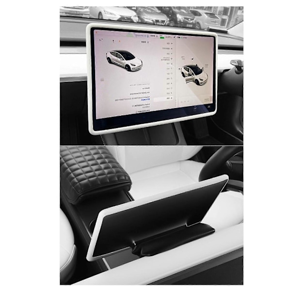 Navigationsskærm Cover Trim Stærk Beskyttelse Perfekt Pasform Central Kontrol Skærmramme Cover Udskiftning til Tesla Model 3 Y Hvid
