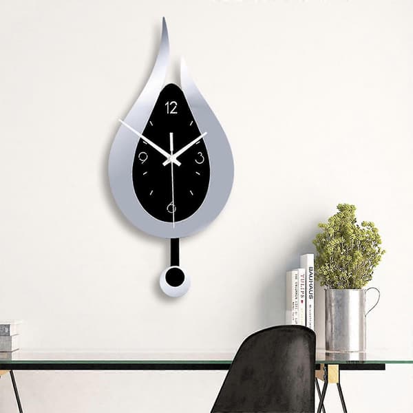 Modern Vattendroppsdesign Väggklocka Kreativ Akryl Pendelklocka Silver
