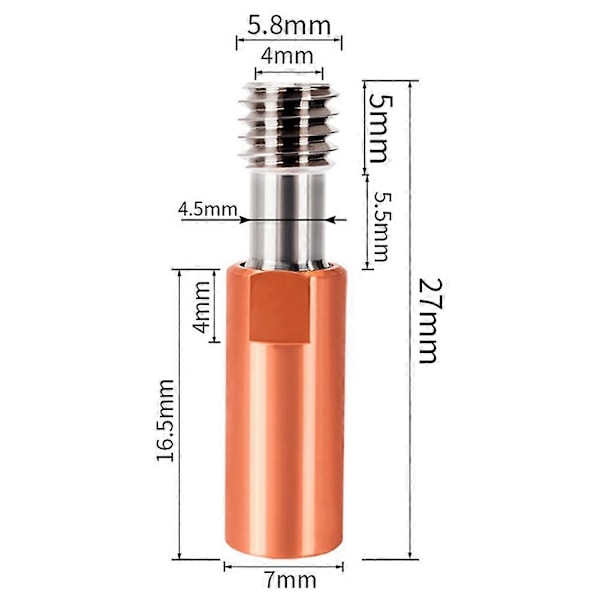 5 st Allmetall CR10-TCrazy Heat Break Titan Koppar Hals 27mm för CR10 -10S Hotend 3 5 3D-skrivare