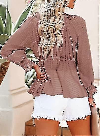 Bxhd Dame Langermet Boho Skjorte Dyp V-hals Knyting Peplum Bluser Topper Jp