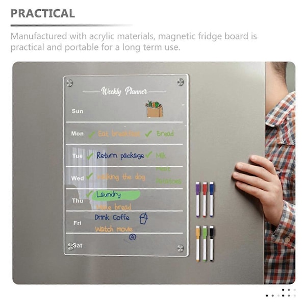 A3 Gennemsigtige Køleskabsmagneter Akryl Ugentlig Planlægningstavle Genbeskrivelige Køleskabsmærkater Whiteboard Beskedtavle Hjem