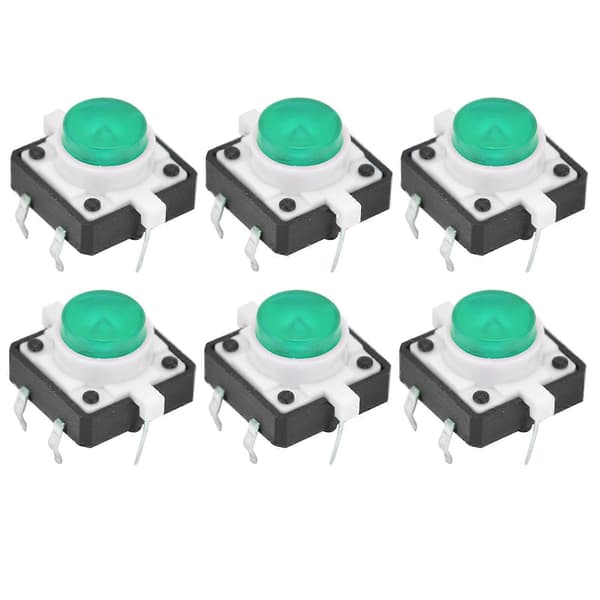 20 stk 12x12x7.3mm Taktil Trykknapp Bryter LED Momentær Taktil Trykknapp Bryter Grønn