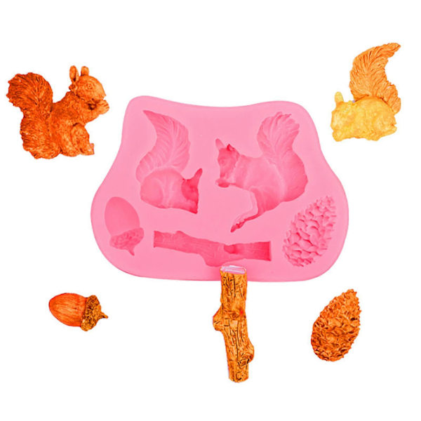 Kageform Fødevaregodkendt Non-stick Høj Temperaturbestandighed Tredimensionel Genanvendelig Dekorativ DIY 3D Egern Fyrrekogle Stub Silikone Chokolade Ba