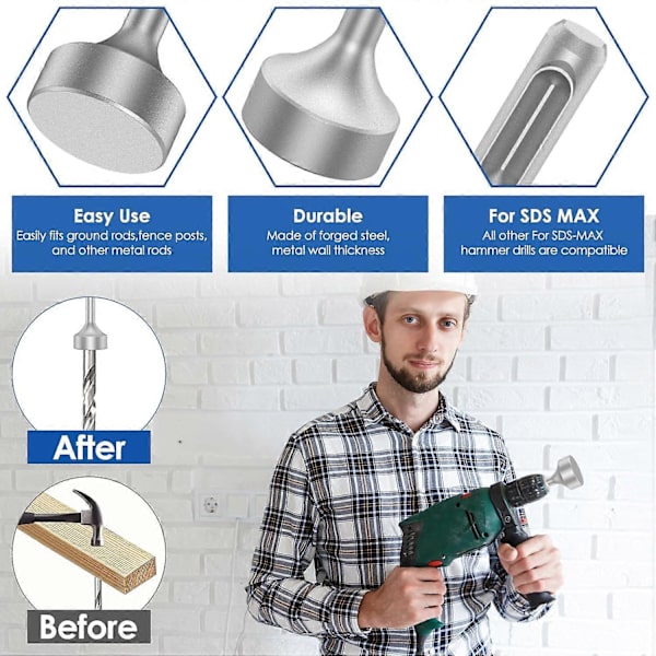 SDS Plus Jordspyd Driver for Alle SDS Plus Borhammere Stål, Kraftig SDS Plus Jordspyd Bits Driver Socket for Borhammer (Flat)