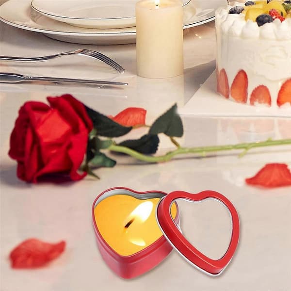 12-pak Hjerteformede Metal Dåser med Låg Valentinsdag Lys Dåser til Lysfremstilling 2Oz Lys Dåser med Låg