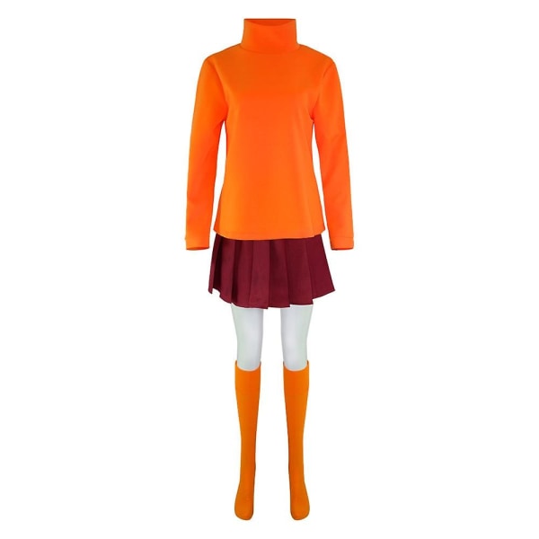 Anime Velma Cosplay Kostym Filmkaraktär Orange Uniform Halloween Kostym För Kvinnor Flickor Cosplay Kostym Peruk long version S