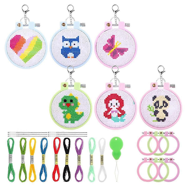 6 st Stämplade Kit för Barn Nybörjare DIY Mini Broderikit Nålpoint Nybörjarkit DIY Ornament Hantverk