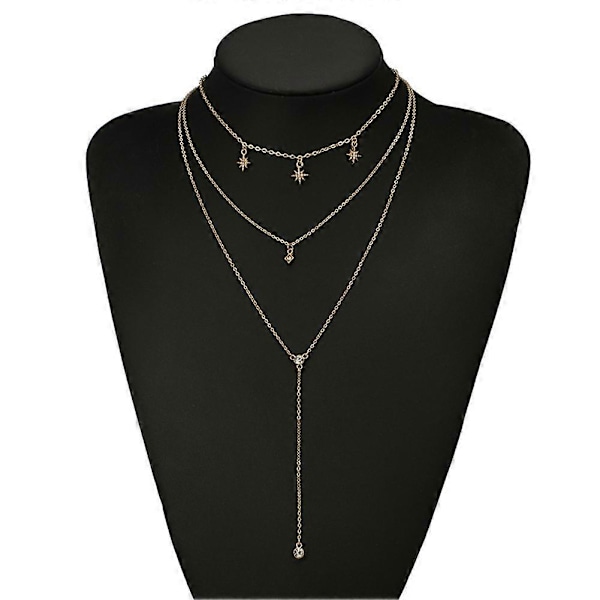 Multi Layer Dame Måne Rhinestone Vedhæng Clavicle Kæde Choker Halskæde Smykker TSUNDEAU