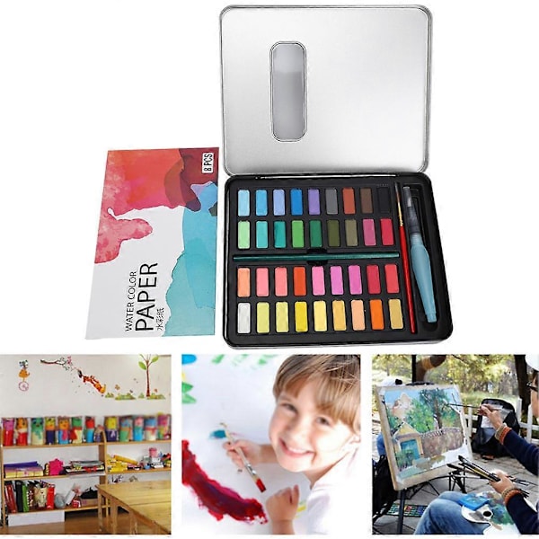 36 Farver Akvarel Gouache Maling Pigment Kunstmaleri Sæt med Jernæske