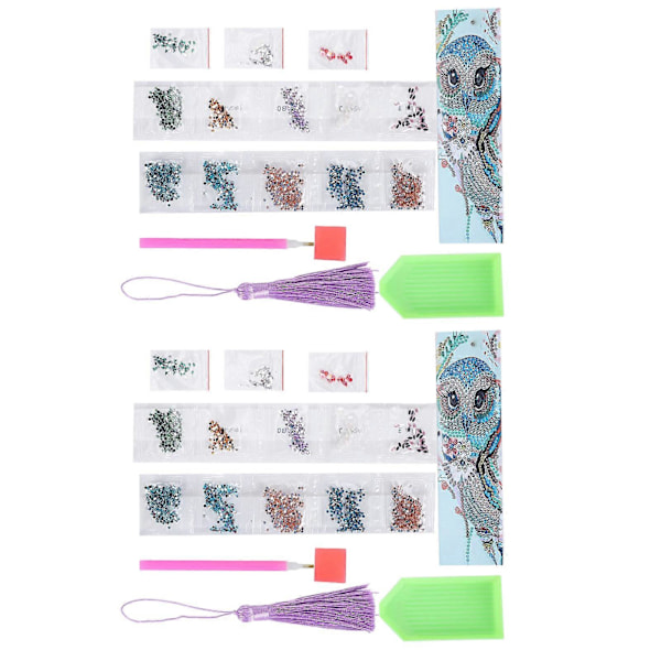 2 Set Diamond Kirjanmerkit Kristalli 5D DIY Maalaus Hieno Muoto Pyöreä Riippuva Askartelu Pöllökuvio