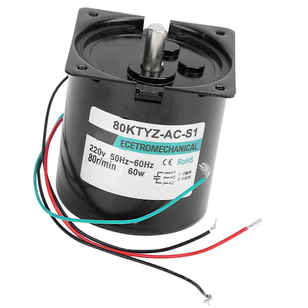 AC Synkronmotor med Kapacitansfäste CW/CCW Stor Torsion Låg Hastighet 60W XD80KTYZ80rpm/min AC220V