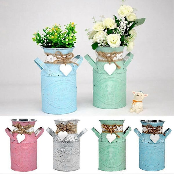 Vintage Shabby Chic Blomvas Tennkanna Metall Bröllop Heminredning - Silver