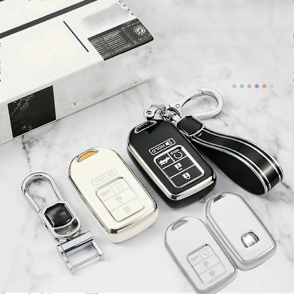 Bilnyckel Fob Skydd Enkel Stil TPU Fjärrkontroll Nyckellös Nyckel Fob Skyddsskal för Civic Avancier XRV Crider Fit CRV Silverkant Vit 4 Knappar