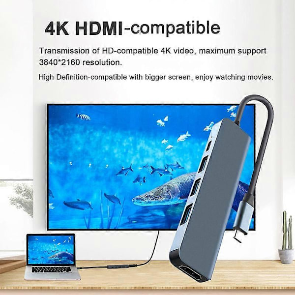 Dockningsstation 5-i-1 Höghastighets Multifunktionell Drivrutinsfri Dataöverföring 5Gbps USB-C Hub Typ-C till HDMI-kompatibel Adapter Kompatibel iPad Pro