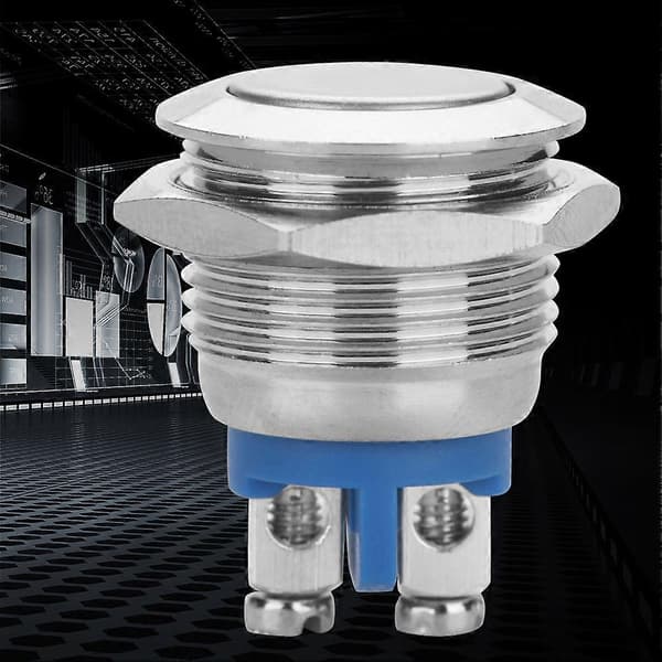 5 stk/sett 16mm 250V Vanntett Metall 2-Pin Mini Trykknappbryter (flatt hode)