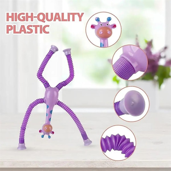 1/4 st Teleskopiska Sugpropp Giraff Leksaker Med Ljus, Pop Tubes Barn Sensoriska Fantasilekar Kreativa Lärleksaker Purple 1pcs