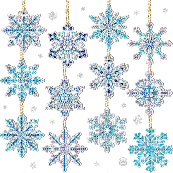 1 Sett Snøfnugg Anheng Diamantmaling Nøkkelring 5D Nøkkelringer Full Drill Lage Kunst Nøkkelringer Anheng DIY Rhinestone Tilbehør