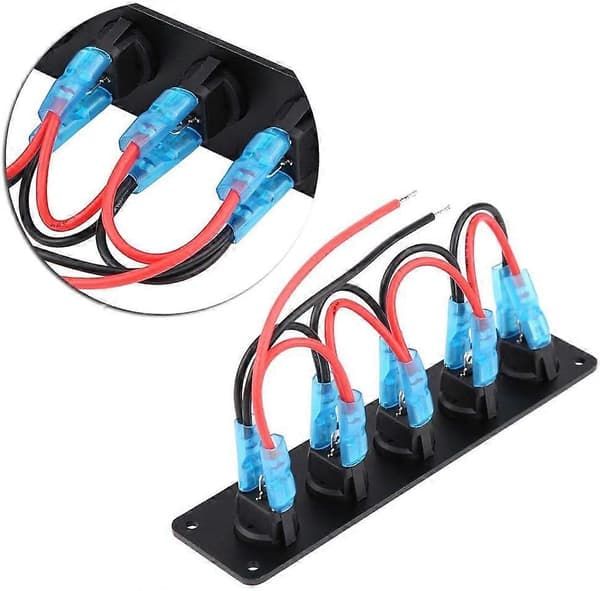 Vippebryter, 12V-24V 5-veis kontrollpanel med rødt LED-lysbryter