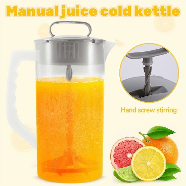Mixerkande til Drikkevarer, 2 Quart/64oz Plastikkande med Låg, Let-Mix Juicebeholder, Vinklede Plastikblade
