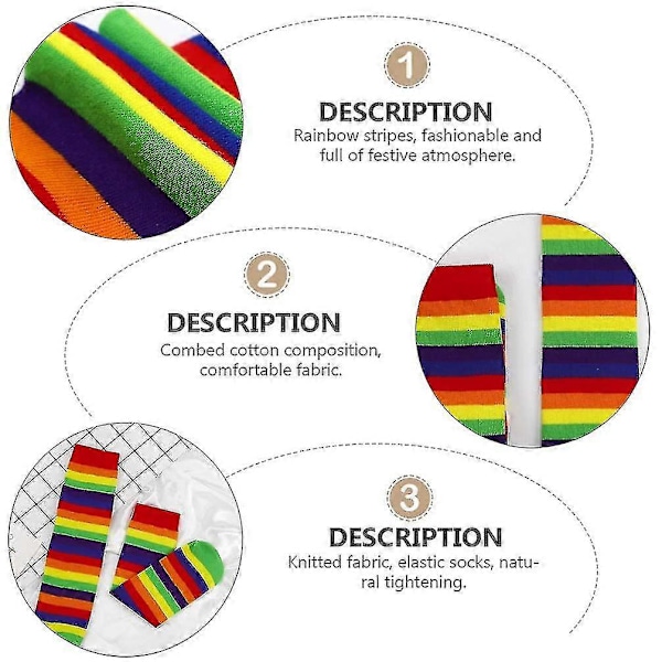 2 Par Unisex Barn Mode Nyhet Regnbågsrandiga Mellanhöga Strumpor Färgglada Clownrandiga Högtidsstrumpor Bomull Vardag