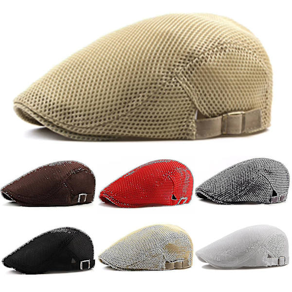 Herr Mesh Flat Cap Andningsbar Newsboy Gatsby Ivy Hatt Golf Körning Baker Taxi Chaufför Hatt Red