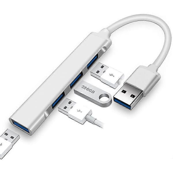 Mini Bärbar 4-i-1-adapter, USB 3.0, Hubb för bärbara datorer, datorer, ultrabooks, notebooks, surfplattor och mer (Silverfärgad)