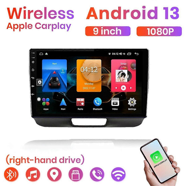 2G+32G Android 13 9 Tommer Bil Stereo Carplay Android Auto til N-BOX 2011-2017 Højrestyret, Bluetooth Wifi FM Bakkamera
