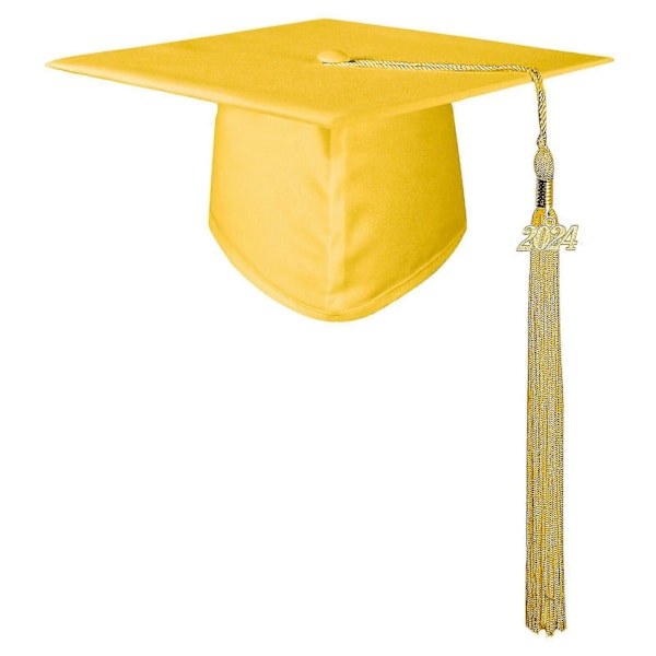 Voksen Graduation Hat med Kvast Ensfarvet Ikke-blegende Gymnasium Bachelor Graduation Hat Cosplay Rekvisit Yellow