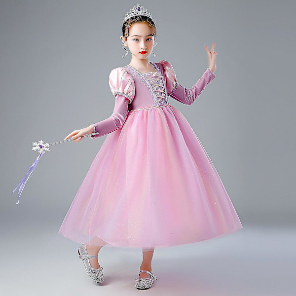 Flickor Rapunzel Prinsessklänning Barn Hösttrassel Fancy Prinsesskostym Barn Födelsedag Karneval Klänningar Party Kläder Cape dress 6T(130)