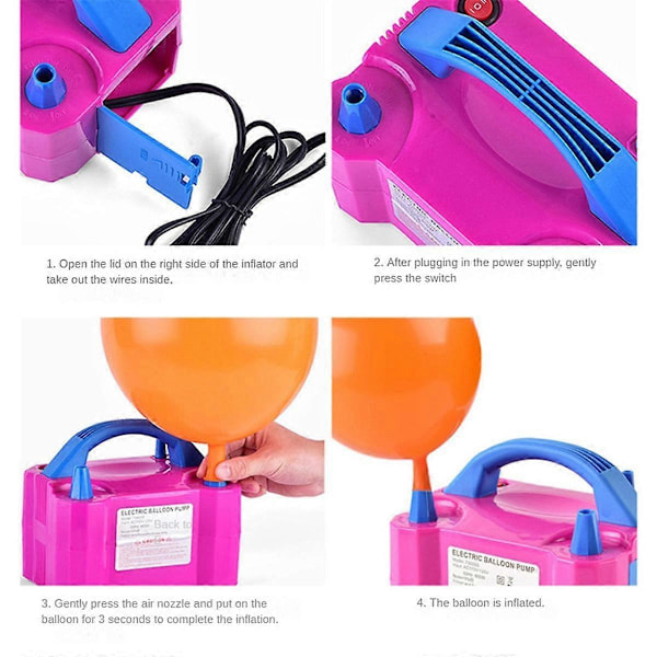 Luftballongpumpe Bærbar Dobbel Dyse Elektrisk Ballongpumpe for Festdekorasjon Fyll Ballonger 600W EU Plugg A