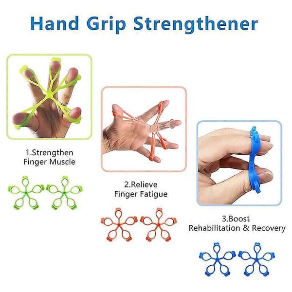 6 st Handgreppstränare, Fingerförlängningsövning, Greppstyrketränare, Lindra Smärta i Handled & Tumme