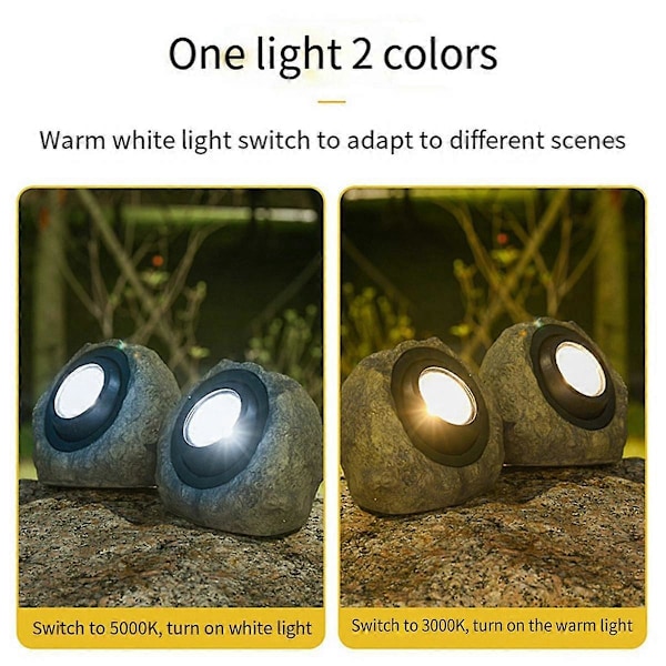 2 kpl Aurinkokivipuutarhavalaisimia - IP65 LED Vedenpitävä aurinkospotti, vaihdettava valkoinen lämmin valo puutarhakivivalot