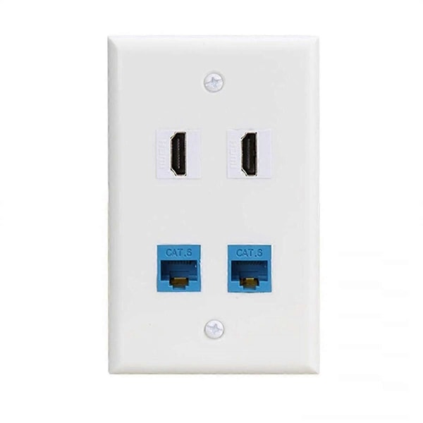 4 Port Veggplate, 2 Port Cat6 Ethernet Hunn til Hunn + 2 Port -Kompatibel Hunn til Hunn Veggplate