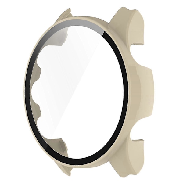 För Garmin Forerunner 255 Anti-repa Anti-fall Hårt PC Klockfodral Skyddande Skal med Härdat Glas Skärmskydd Guanguan Ivory White