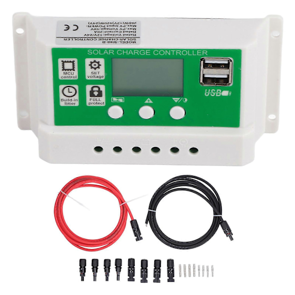 PWM Aurinkosäädin Automaattinen Tunnistus Kaksois-USB-portti Aurinkolaturi PV-kaapelilla Kotiin 24V 12V 20A