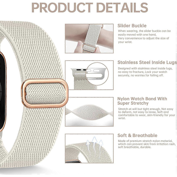 Elastiskt nylon Solo Loop-armband kompatibelt med Apple Watch-armband 3