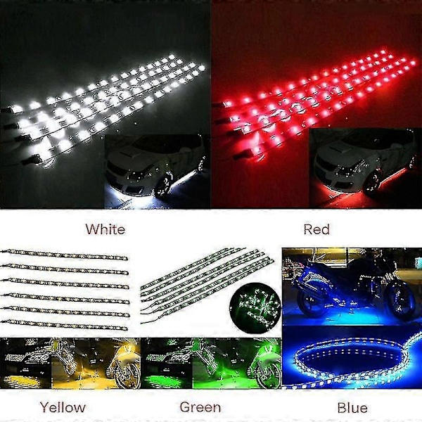 6 stk. Fleksibel Vandtæt 15 LED Strip Undervognslys Bil Motor Lampe Tape 12v Hfmqv Red