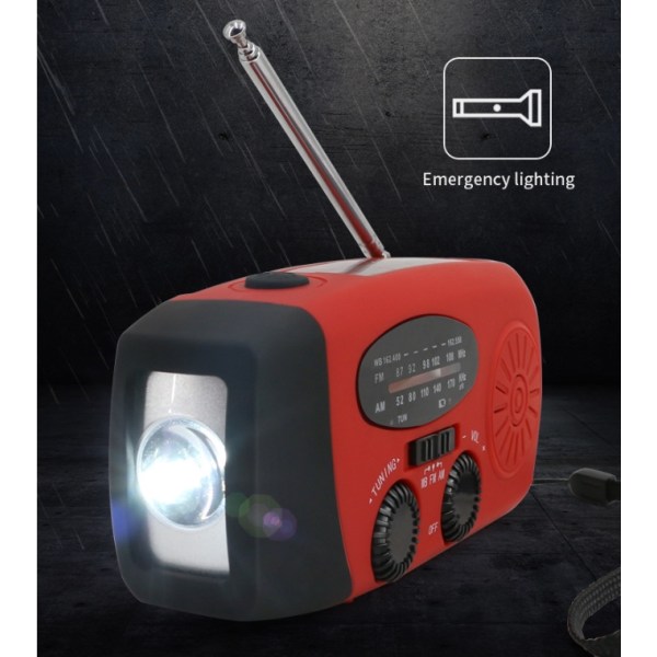 Multifunktionell Solradio Handdriven Vevradio/Nödradi och Powerbank med Tändstift och Solladdare - 2000Ah blue