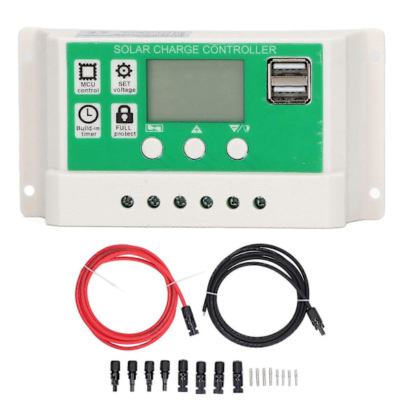 PWM Solarladdningsregulator Automatisk Identifiering Dubbla USB-Portar Solcellsladdare med PV-Kabel för Hem 24V 12V 10A
