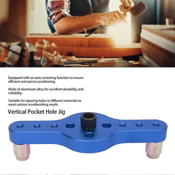 Vertikal lommehulsskrue Aluminiumlegering Præcis dyvelboring Selvcentrerende boreguide til træbearbejdning Blå