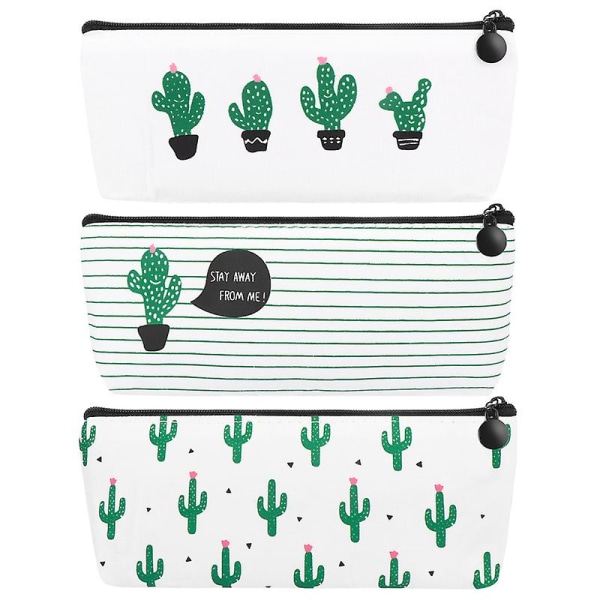 3 st Cactus Tryck Canvas Pennfodral Sminkväska