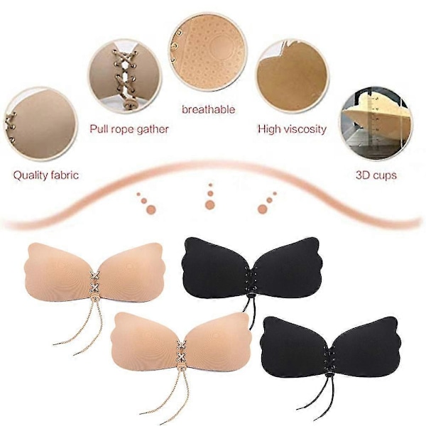 Självhäftande BH 2 Par Axelbandslös Rygglös BH Självhäftande Osynlig Lyft BH Push Up BH För Rygglös Klänning (beige Och Svart) D