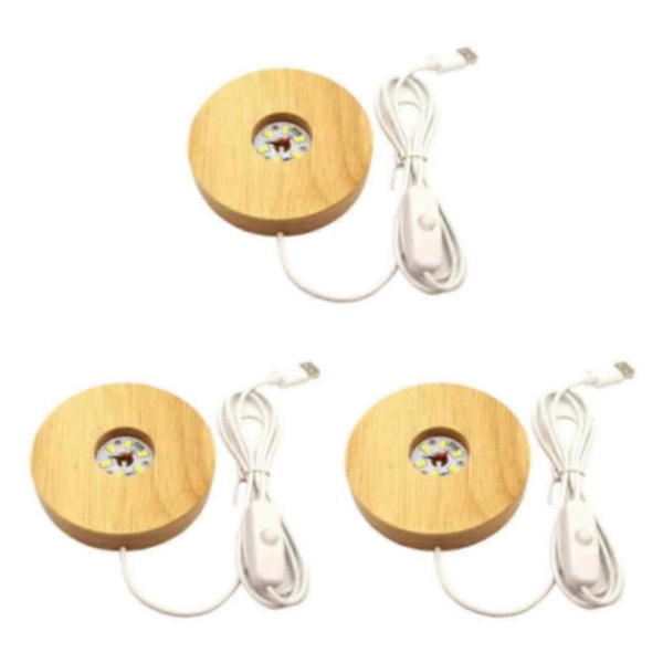 1/2/3 Rund LED-ljusbas i trä, Displayställ Lampa för Kristallkulor White Light 100mm 3PCS