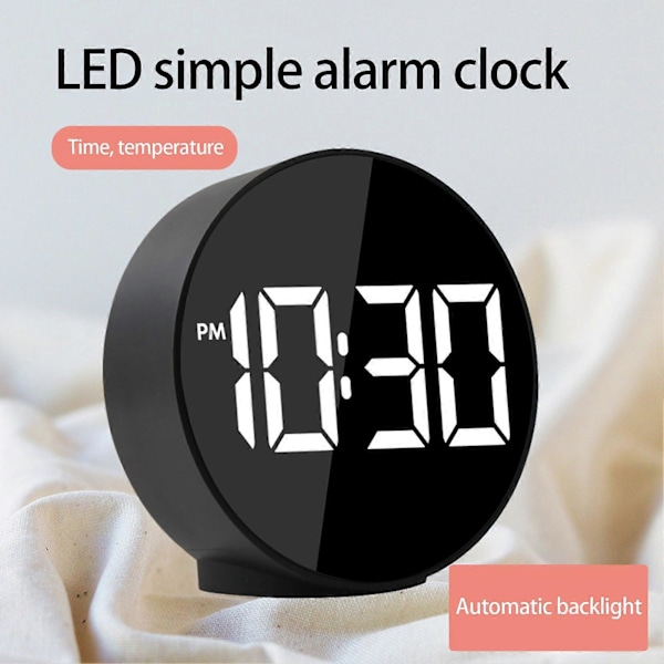 Digital Väckarklocka USB-Laddning Dimbar 4 Justerbara Ljusstyrkor Lättläst 12/24H Tidsvisning Rund LED Spegel Elektronisk Klocka Heminredning
