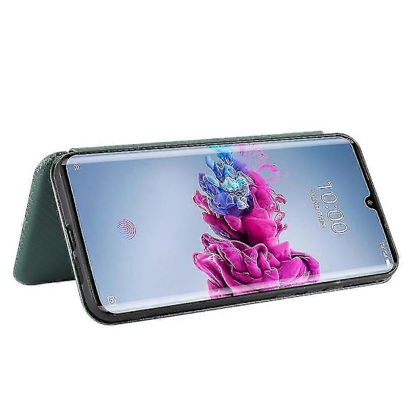 Kompatibel med Zte Axon 11 5g Kulfiber Læder Etui Folio Flip Beskyttende Magnetisk Cover Etui Coque Green
